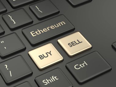 bilgisayar klavye Ethereum tuşu ile 3D render. Cryptocurrencies kavramı.