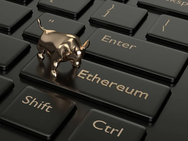 Rendering Della Tastiera Del Computer Con Pulsante Ethereum Toro Criptovalute — Foto Stock