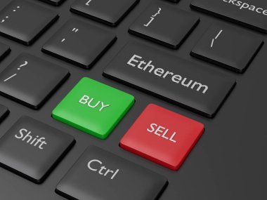 bilgisayar klavye Ethereum tuşu ile 3D render. Cryptocurrencies kavramı.