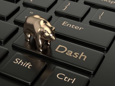 bilgisayar klavye Dash düğmesi ve ayı ile 3D render. Cryptocurrencies kavramı.