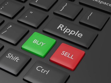 bilgisayar klavye dalgalanma tuşu ile 3D render. Cryptocurrencies kavramı.