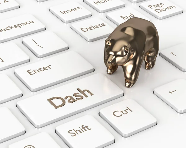 コンピューターのキーボード ダッシュ ボタンとクマの のレンダリング Cryptocurrencies コンセプト — ストック写真
