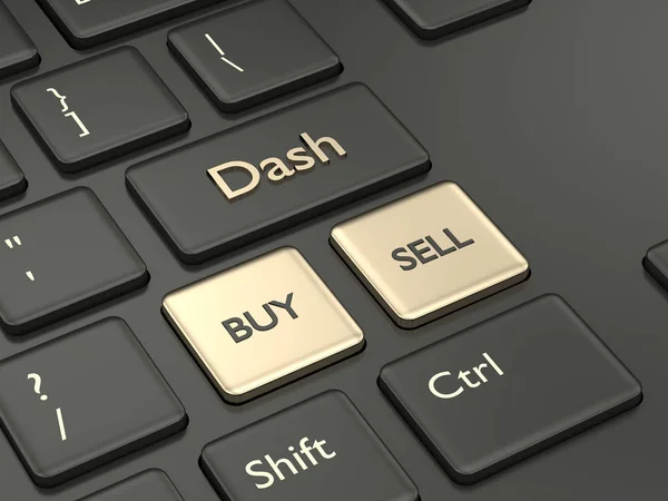 Render Van Computertoetsenbord Met Dash Knop Cryptocurrencies Concept — Stockfoto