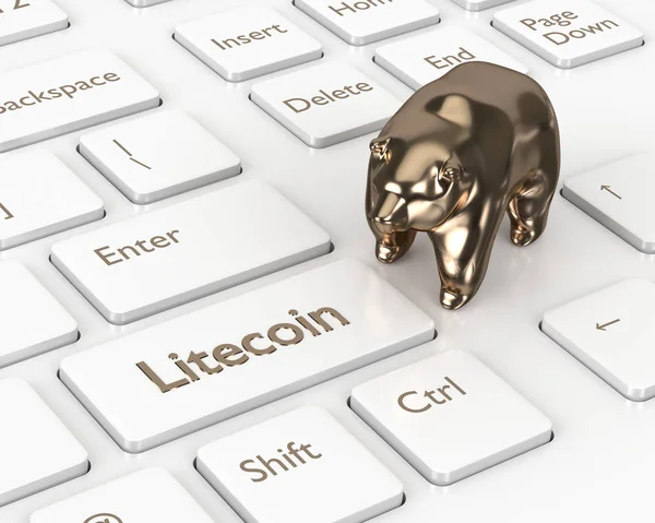 Rendering Della Tastiera Del Computer Con Pulsante Litecoin Orso Criptovalute — Foto Stock