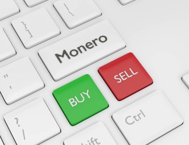 bilgisayar klavye Monero tuşu ile 3D render. Cryptocurrencies kavramı.