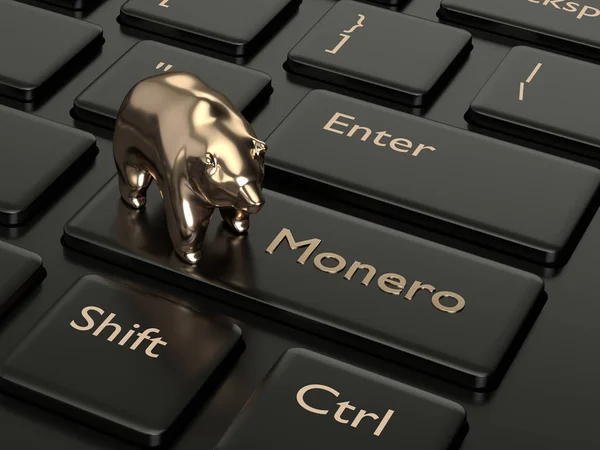 Monero ボタンとクマのコンピューターのキーボードの のレンダリング Cryptocurrencies コンセプト — ストック写真