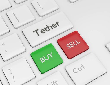 bilgisayar klavye urgan tuşu ile 3D render. Cryptocurrencies kavramı.