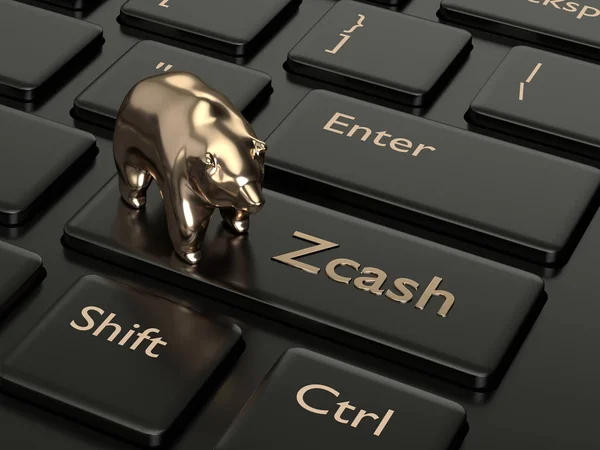 Zcash ボタンとクマのコンピューターのキーボードの のレンダリング Cryptocurrencies コンセプト — ストック写真