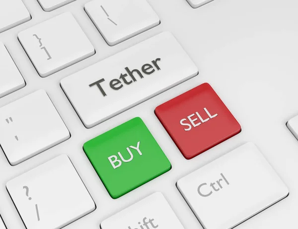 Renderização Teclado Computador Com Botão Tether Conceito Criptomoedas — Fotografia de Stock