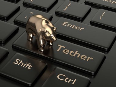 bilgisayar klavye urgan düğmesi ve ayı ile 3D render. Cryptocurrencies kavramı.