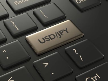 bilgisayar klavye yen ve dolar tuşu ile 3D render. Forex döviz çiftleri kavramı.