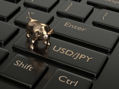 bilgisayar klavye yen ve dolar tuşu ile 3D render. Forex döviz çiftleri kavramı.