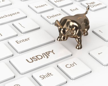 bilgisayar klavye yen ve dolar tuşu ile 3D render. Forex döviz çiftleri kavramı.