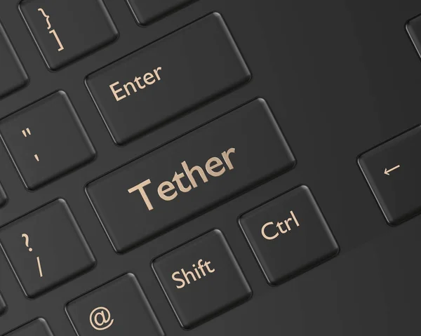 Рендеринг Компьютерной Клавиатуры Помощью Кнопки Tether Криптовалюты — стоковое фото