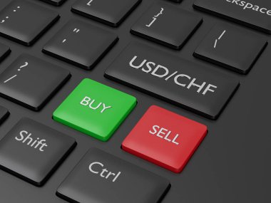 bilgisayar klavye İsviçre Frangı ve amierican doları düğmesi ile 3D render. Forex döviz çiftleri kavramı.