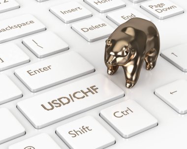 bilgisayar klavye Frangı ve doları tuşu ile 3D render. Forex döviz çiftleri kavramı.