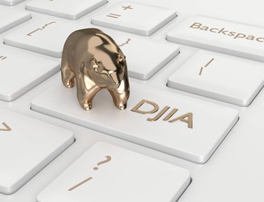 bilgisayar klavye DJIA dizin düğme ve ayı ile 3D render closeup. Borsa dizinler kavramı. 