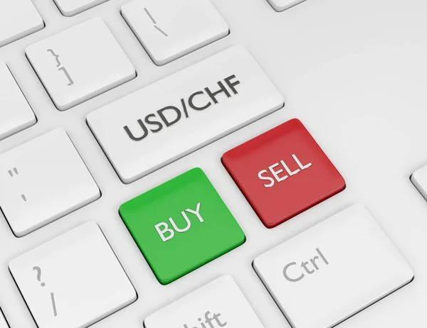 Render Computer Keyboard Swiss Franc Amierican Dollar Button Forex Currency — Stock Photo, Image