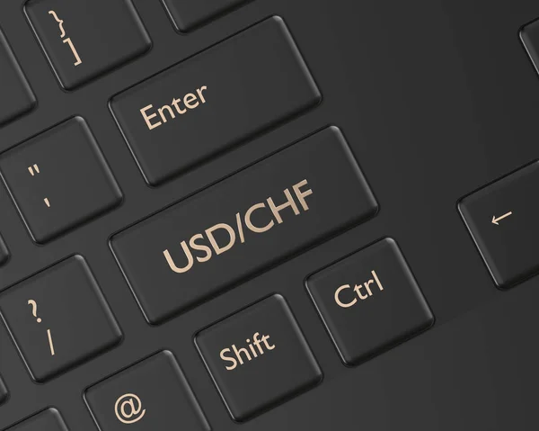 Render Computer Keyboard Swiss Franc Amierican Dollar Button Forex Currency — Stock Photo, Image