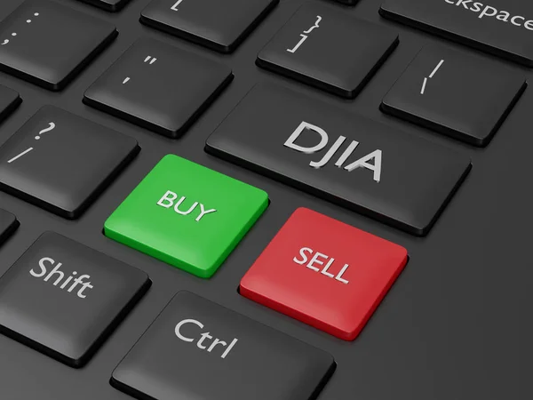 Render Closeup Computer Keyboard Djia Index Button Stock Market Indexes — Stock Photo, Image