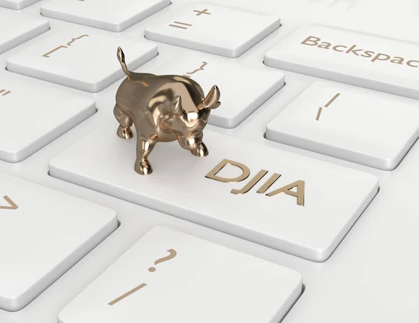 Render Närbild Datorns Tangentbord Med Djia Index Knappen Och Bull — Stockfoto