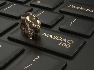 bilgisayar klavye Nasdaq 100 ile 3D render closeup dizin düğme ve ayı. Borsa dizinler kavramı. 