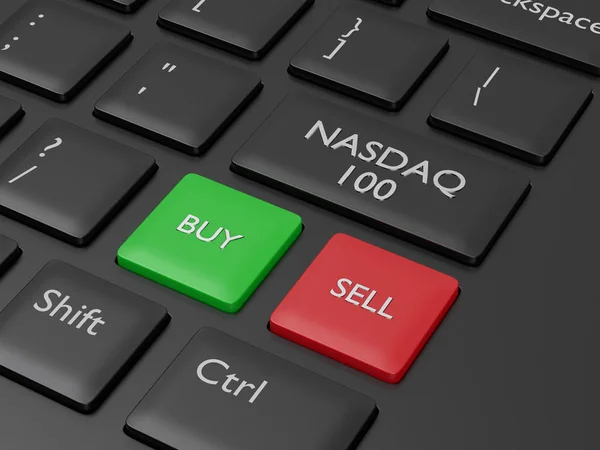 Render Closeup Computer Keyboard Nasdaq 100 Index Button Stock Market — Stock Photo, Image