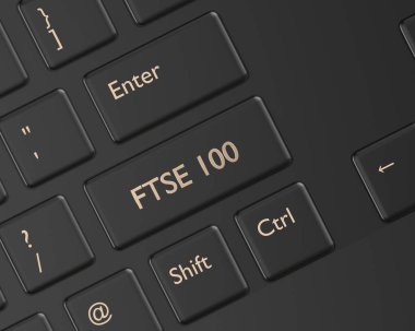bilgisayar klavye Ftse 100 Endeksi tuşu ile 3D render closeup. Borsa dizinler kavramı. 