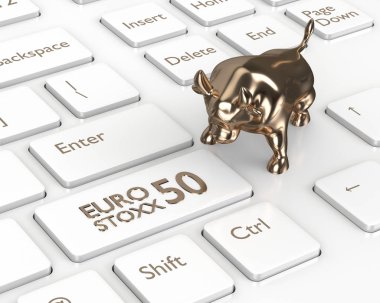 bilgisayar klavye Euro Stoxx 50 dizin düğme ile 3D render closeup. Borsa dizinler kavramı.