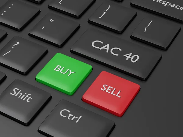 Cac 索引按钮渲染电脑键盘特写 股票市场指数概念 — 图库照片