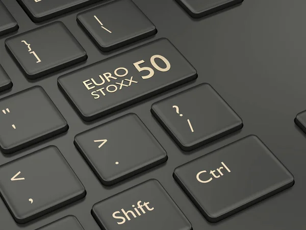 ユーロ Stoxx インデックス ボタンでコンピューターのキーボードの レンダリングのクローズ アップ 株式市場のインデックスの概念 — ストック写真
