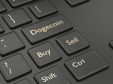 bilgisayar klavye Dogecoin tuşu ile 3D render. Cryptocurrencies kavramı.