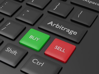 bilgisayar klavye arbitraj tuşu ile 3D render. Borsa piyasaya çıkarma kavramı