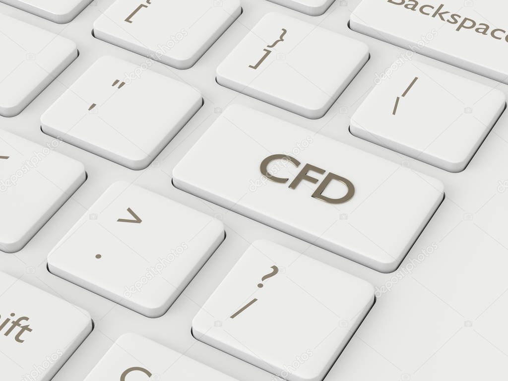 3d render of computer keyboard with CFD button. Stock market issue concept