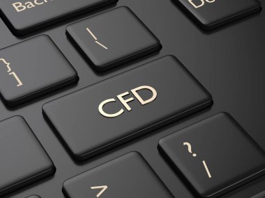 3d render of computer keyboard with CFD button. Stock market issue concept clipart