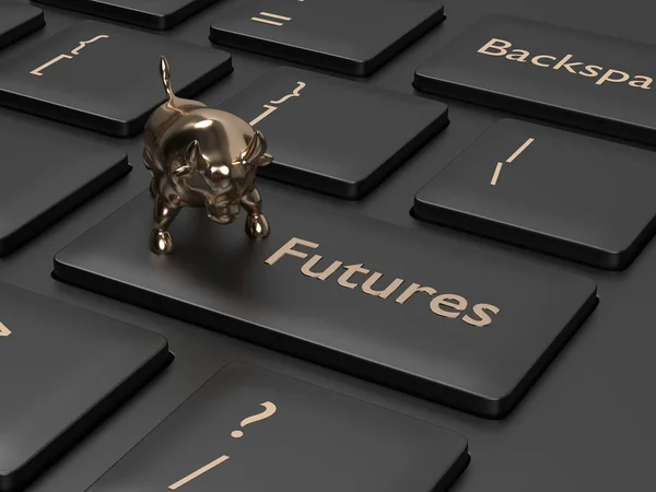 bilgisayar klavye ile vadeli işlem düğmeye 3D render. Borsa piyasaya çıkarma kavramı