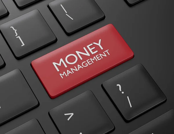 Render Datorns Tangentbord Med Money Management Knappen Aktiemarknaden Ämne — Stockfoto