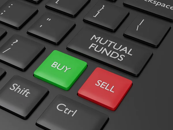 用共同基金按钮渲染电脑键盘 股票市场问题概念 — 图库照片