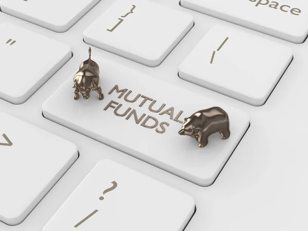 3d render of computer keyboard with MUTUAL FUNDS button. Stock market issue concept