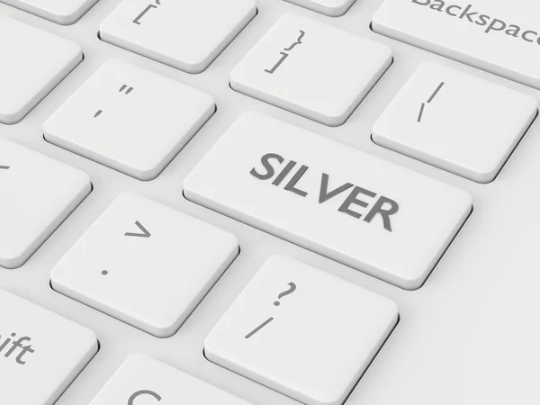 Render Computer Keyboard Silver Button Stock Market Issues — Stock Photo, Image