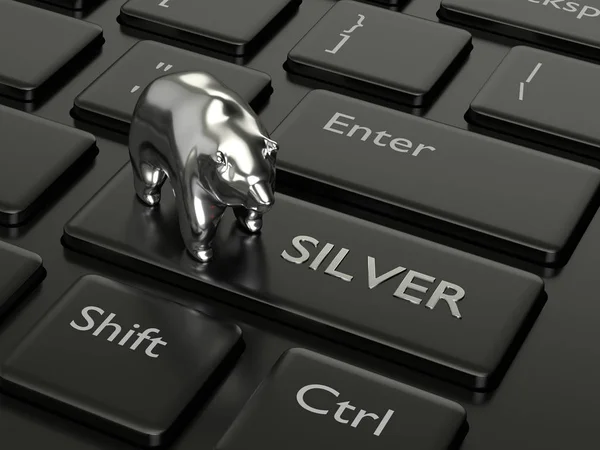 Render Computer Keyboard Silver Button Stock Market Issues — Stock Photo, Image