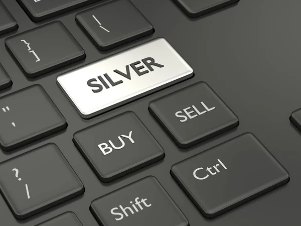 Render Computer Keyboard Silver Button Stock Market Issues — Stock Photo, Image