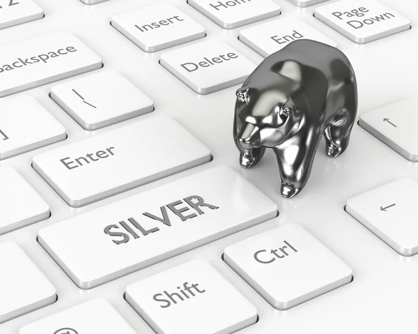 Render Computer Keyboard Silver Button Stock Market Issues — Stock Photo, Image