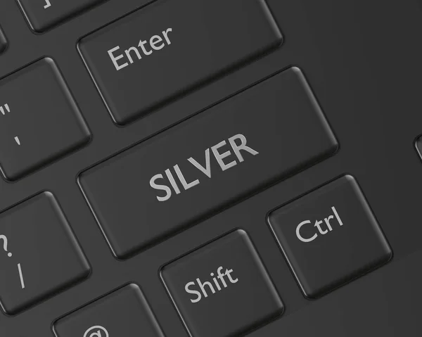 Render Computer Keyboard Silver Button Stock Market Issues — Stock Photo, Image