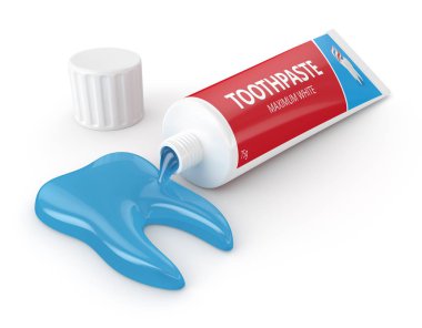 Diş macunu ile diş beyaz arka plan üzerinde izole 3D render