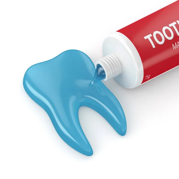 白い背景に分離した歯と歯磨き粉の レンダリング — ストック写真