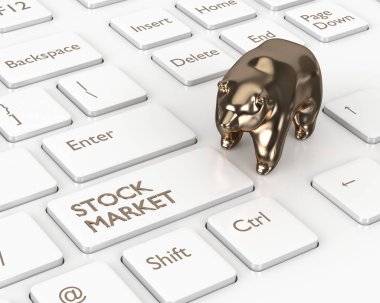 bilgisayar klavye borsa düğmesi ve ayı ile 3D render