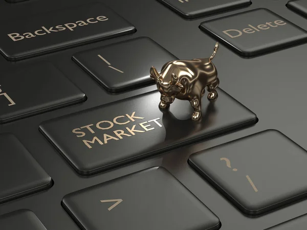 Render Computer Keyboard Stock Market Button Bull — Stock Photo, Image