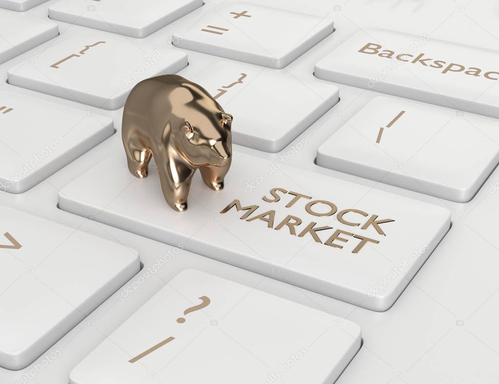 3d render of computer keyboard with stock market button and bear