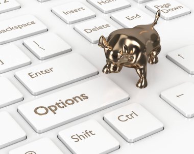 klavye seçenekleri düğmesi ve boğa ile 3D render. Yükseliş trendi kavramı